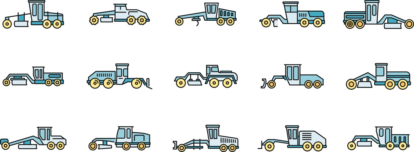 construction grader machine icons set color vector image