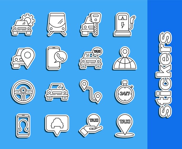 Set line map pointer with taxi stopwatch 24 hours vector image