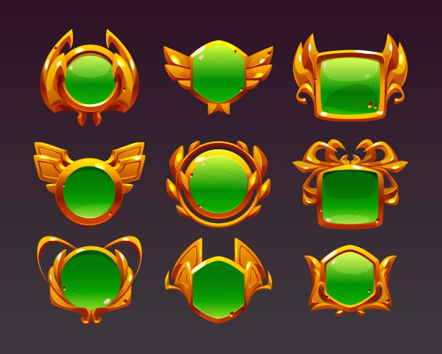 game level golden ui icons buttons empty badges vector image