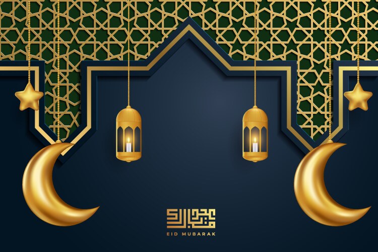 Eid mubarok greeting card with islamic ornament Vector Image