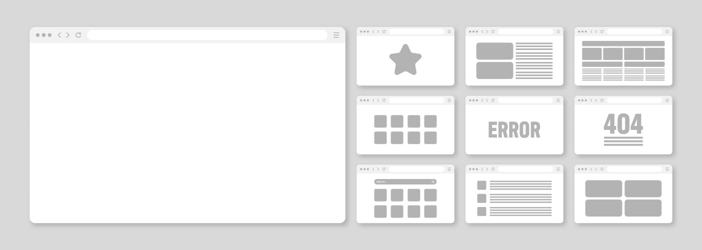 Web browser window pages layout with toolbar vector image