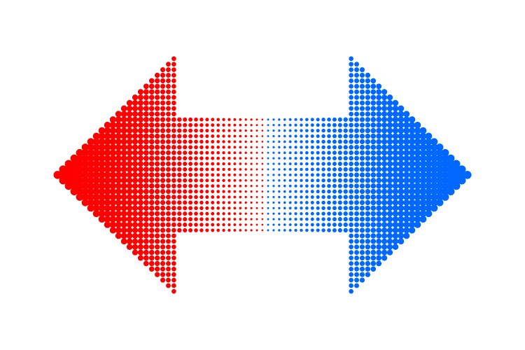 red-blue scale in form of double-sided arrow vector