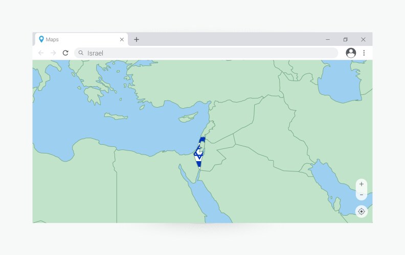 Browser window with map of israel searching vector image