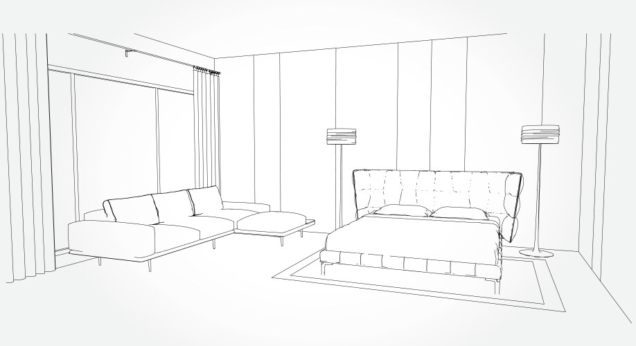 Linear sketch of an interior living room vector image