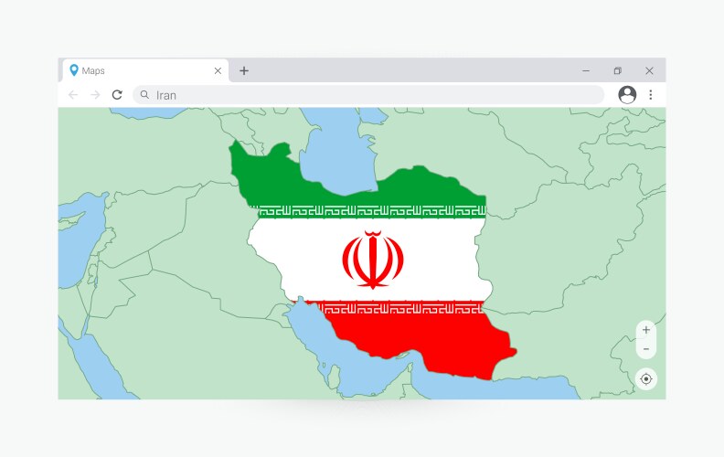 Browser window with map of iran searching vector image