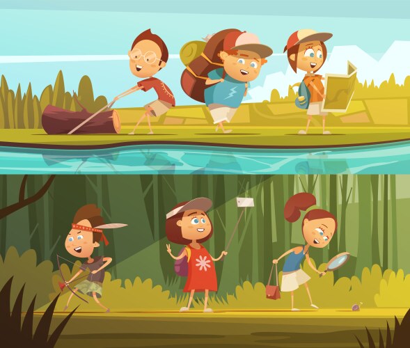 Kids camping Royalty Free Vector Image - VectorStock