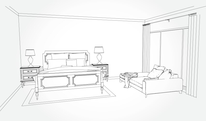 Linear sketch of an interior living room vector image