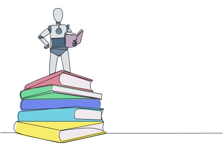 Single one line drawing of books stack pile Vector Image