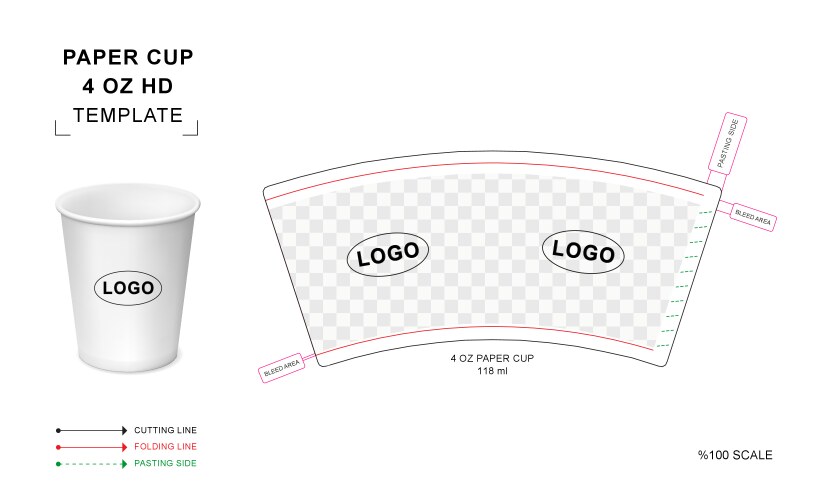 Paper cup die cut template for 12 oz double wall Vector Image