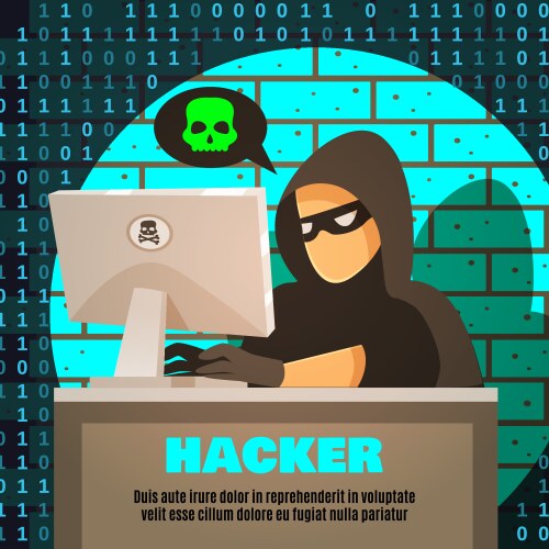 Hacker with Computer and Skull vector image