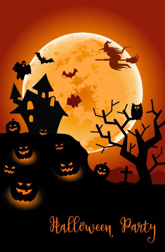 halloween night background with a moon haunted vector image