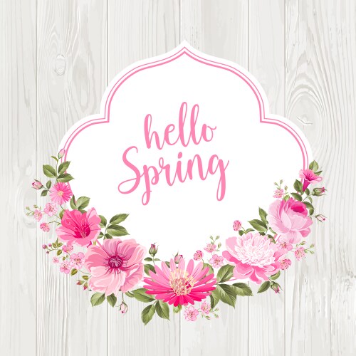 Hello spring card over gray wooden texture Vector Image