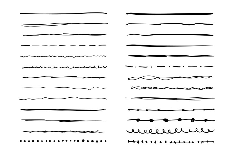 Hand drawn line doodle set black drawing border Vector Image