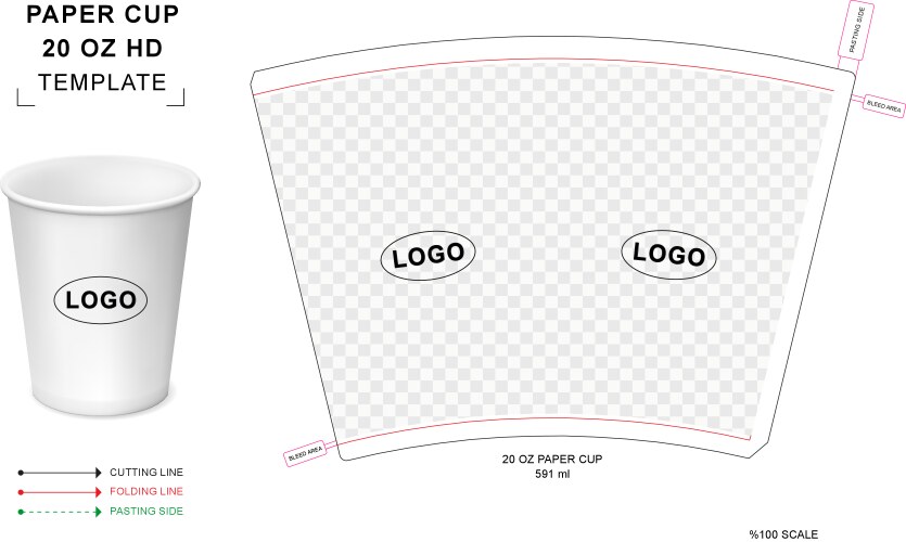 Paper cup die cut template for 12 oz double wall Vector Image
