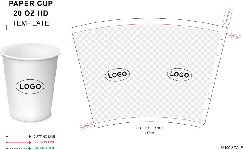 Ice cream cup die cut template 12 oz Royalty Free Vector
