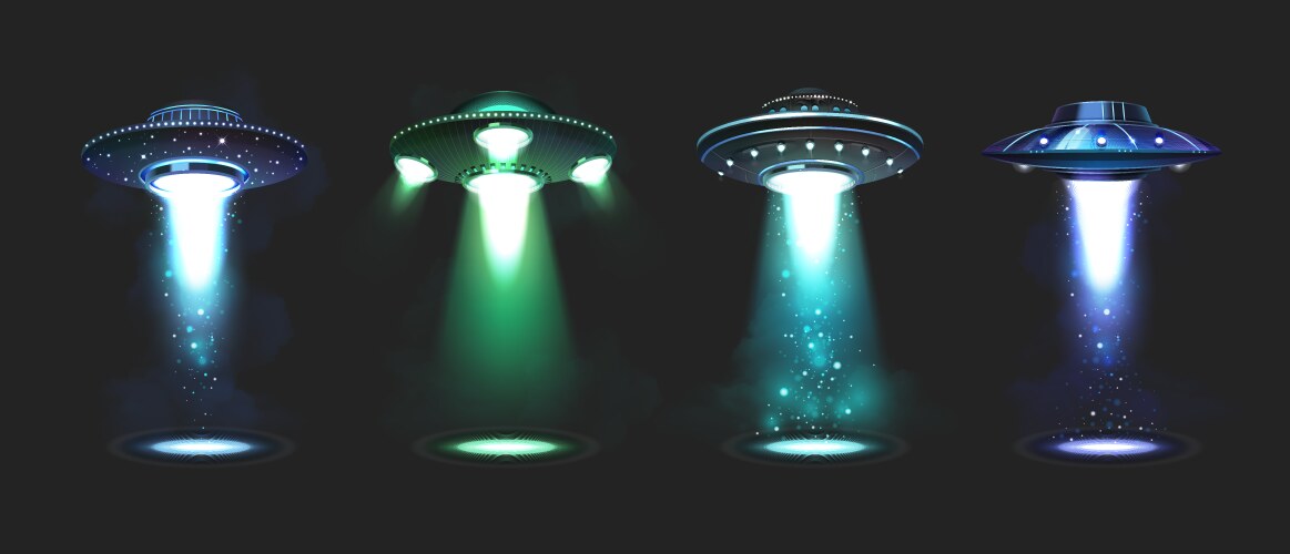 Ufo blue light beam futuristic alien spaceship Vector Image