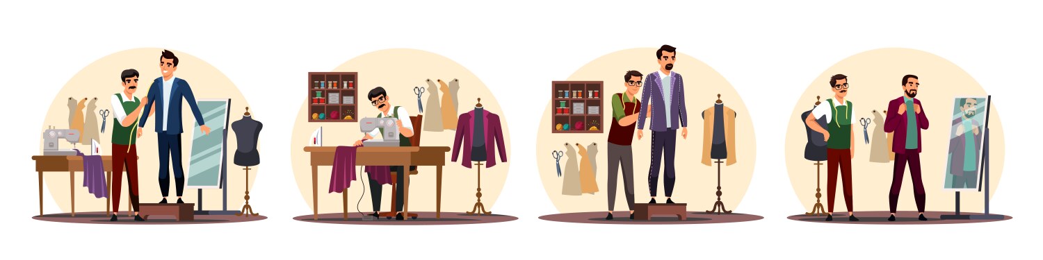Tailor and customer at fashion atelier studio Vector Image