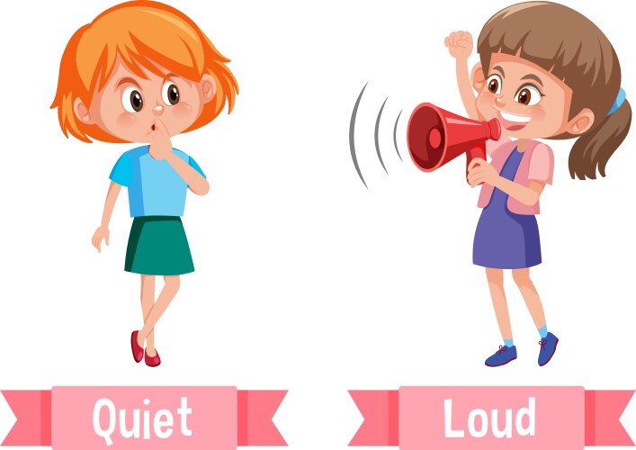 opposite english words quiet and loud vector