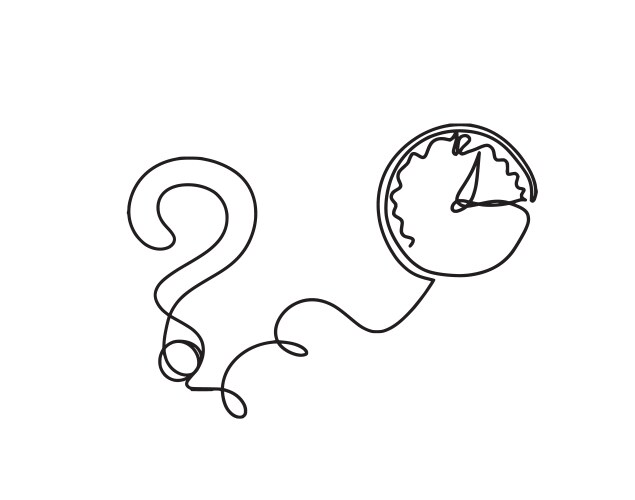 Abstract question mark with clock as continuous vector image