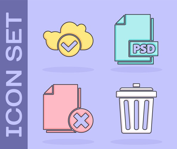 Set trash can cloud with check mark delete file vector image