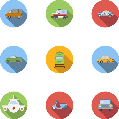 Variety of transport icons set flat style Vector Image