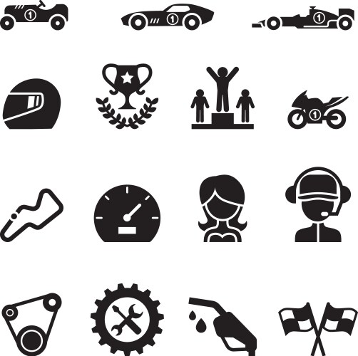 Car icon side view set black silhouette Royalty Free Vector