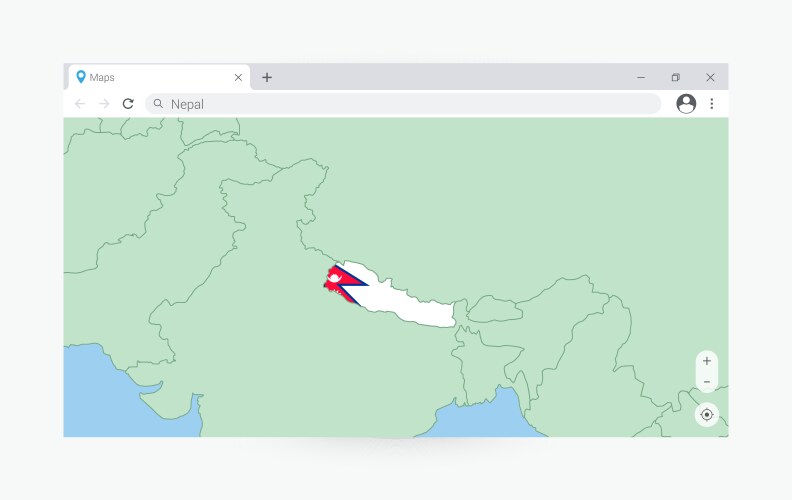 Browser window with map of nepal searching vector image