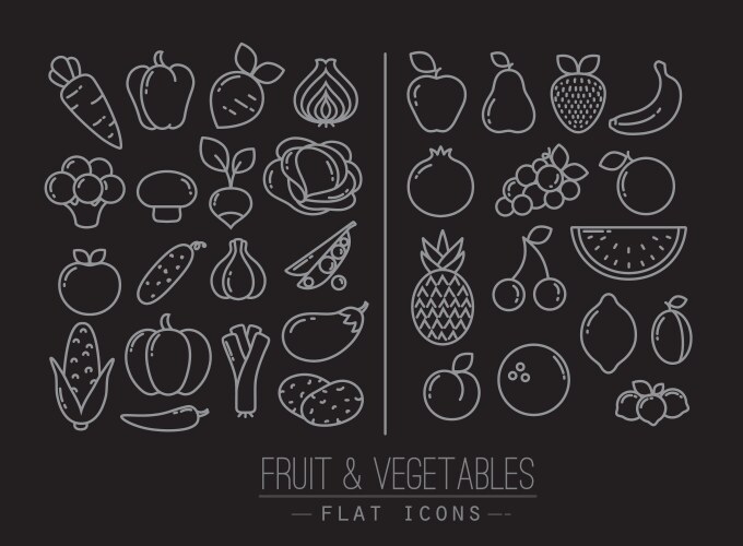 Flat Fruits and Vegetables Icons Vector Image