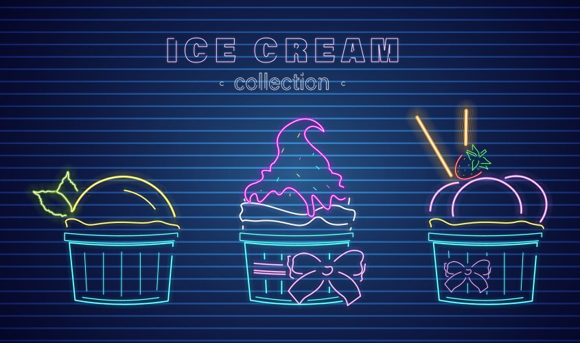 ice cream cups neon delicious dessert design vector image