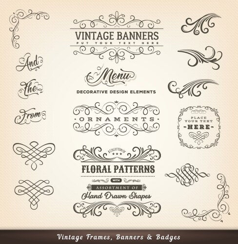 Calligraphic elements vintage ornament set Vector Image