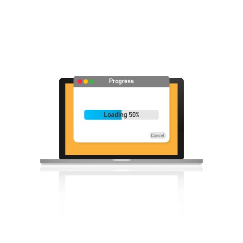 Loading data window with progress bar on laptop vector image