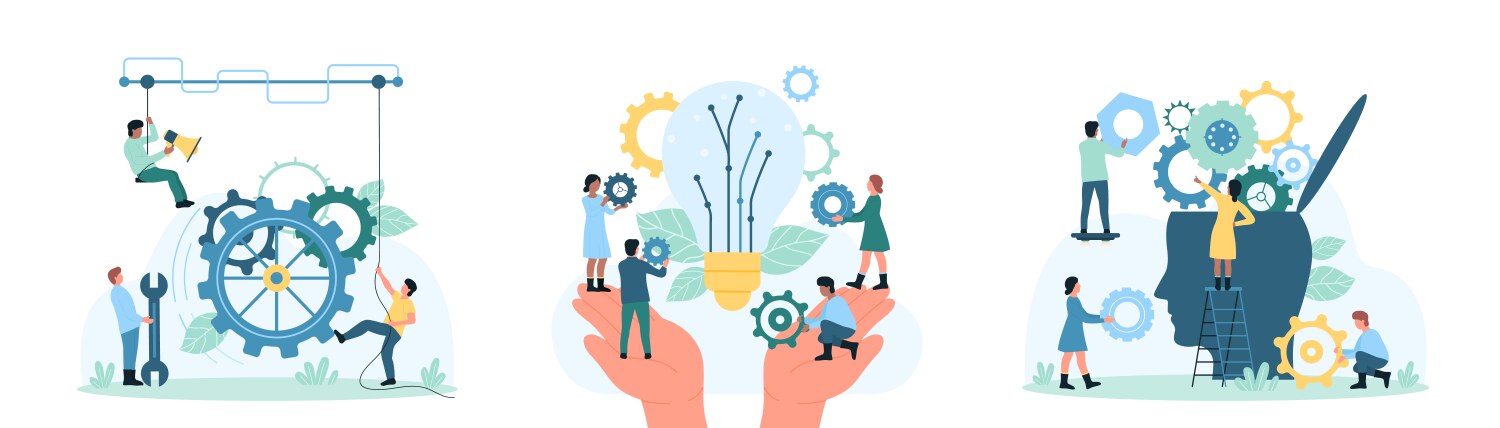 Business teamwork set tiny people connect puzzle Vector Image