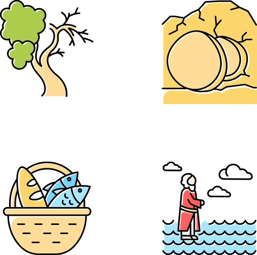 Bible narratives color icons set fig tree open Vector Image