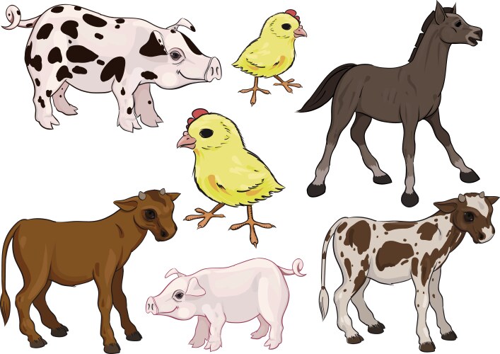 Big farm animals set poster Royalty Free Vector Image
