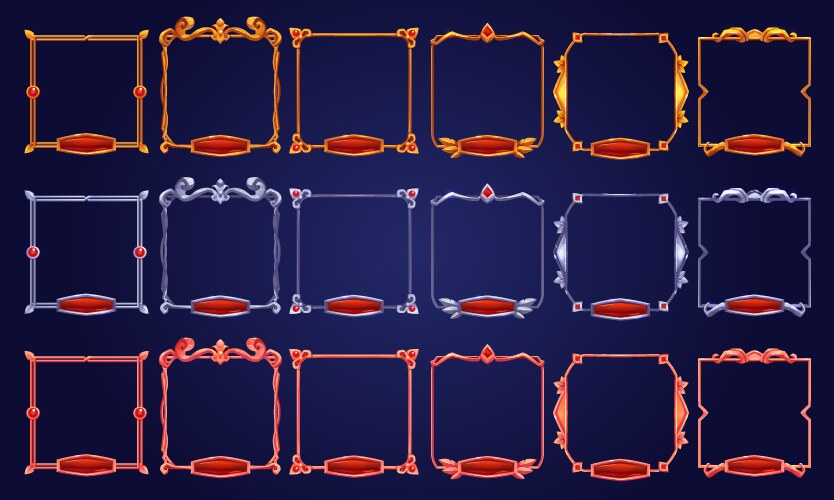 Cartoon set of medieval frames for game ui design Vector Image
