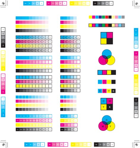 Cmyk print calibration with offset printing marks Vector Image
