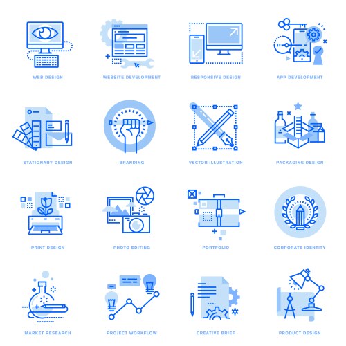 Artificial intelligence web flat line icon bundle Vector Image