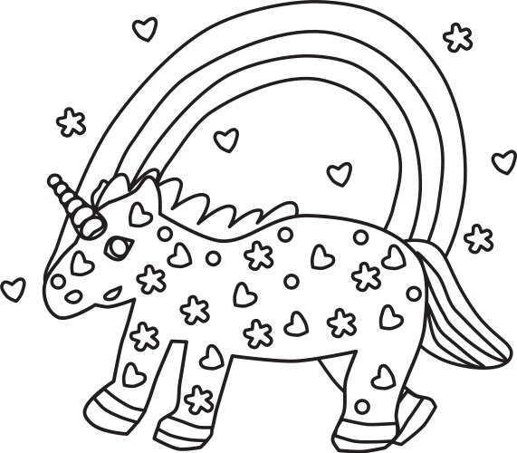 Coloring book unicorn and rainbow white drawing Vector Image