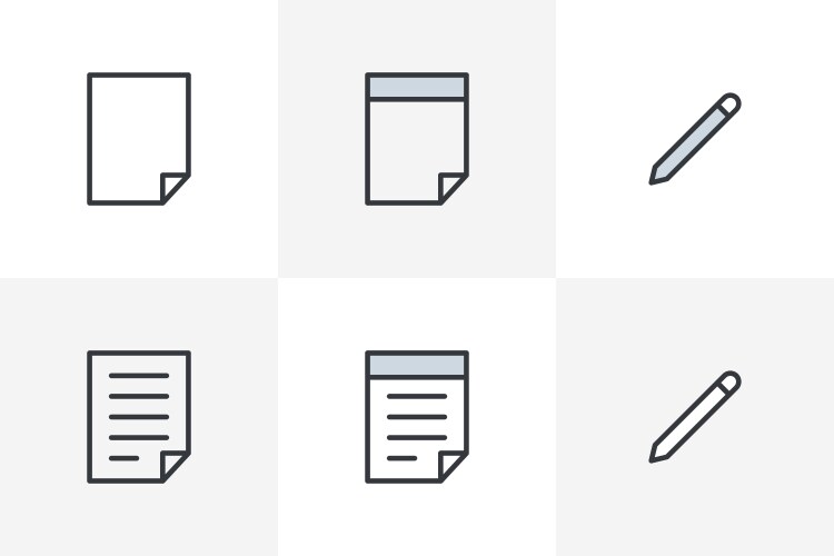 Paper notepad and document icon set with pen vektorbild