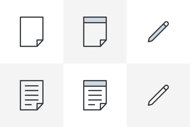 Paper notepad and document icon set with pen vector image