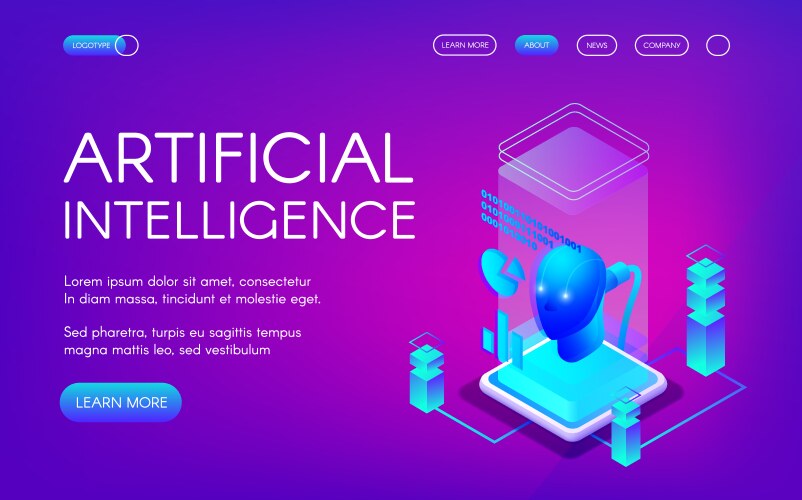 Artificial intelligence robots horizontal banner Vector Image