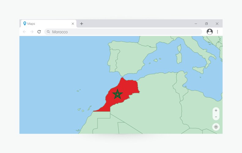 Browser window with map of morocco searching vector image
