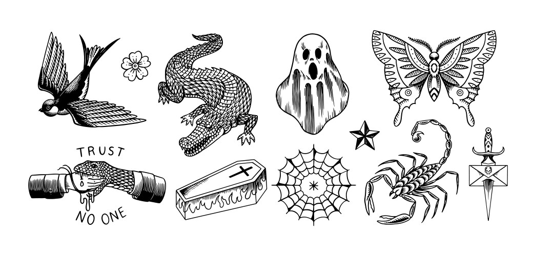 Old school tattoo stickers set swallow Vector Image