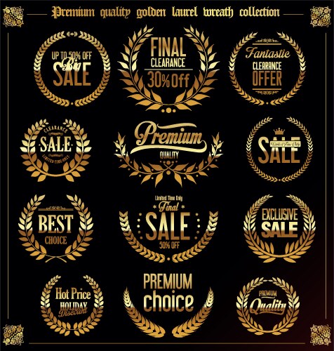 Premium quality golden laurel wreath collection vector image