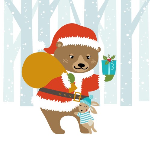 Cute winter card with bear Royalty Free Vector Image