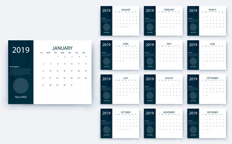 Simple calendar 2019 yesr stock design vector image