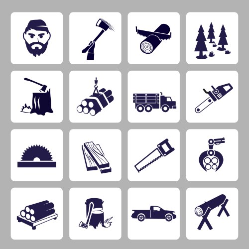 Deforestation lumberjack icon set Royalty Free Vector Image