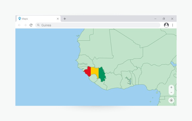 Browser window with map of guinea searching vector image