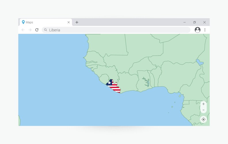 Browser window with map of liberia searching vector image