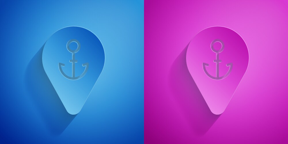 Paper cut map pointer with anchor icon isolated vector image